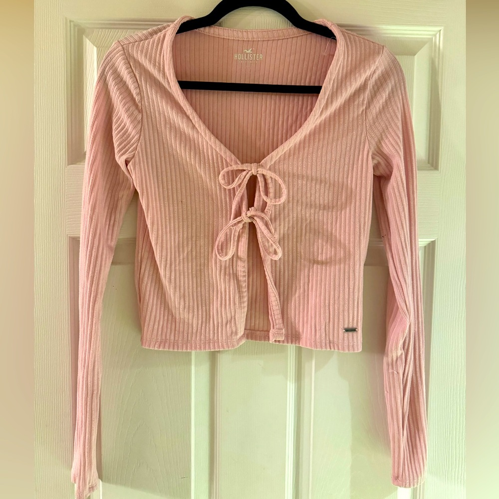 Baby Pink Tie-Front Sweater from Hollister Size S